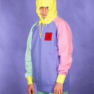 Teddy Fresh Unisex Pastel Colorblock Hooded Sweatshirt - Blue/Pink/Yellow